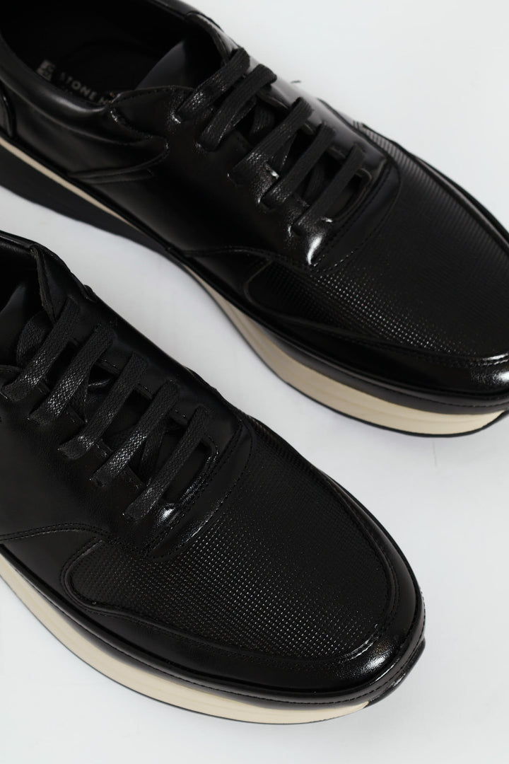 Pin Punched Detail Panelled Smart Casual Shoe - Black