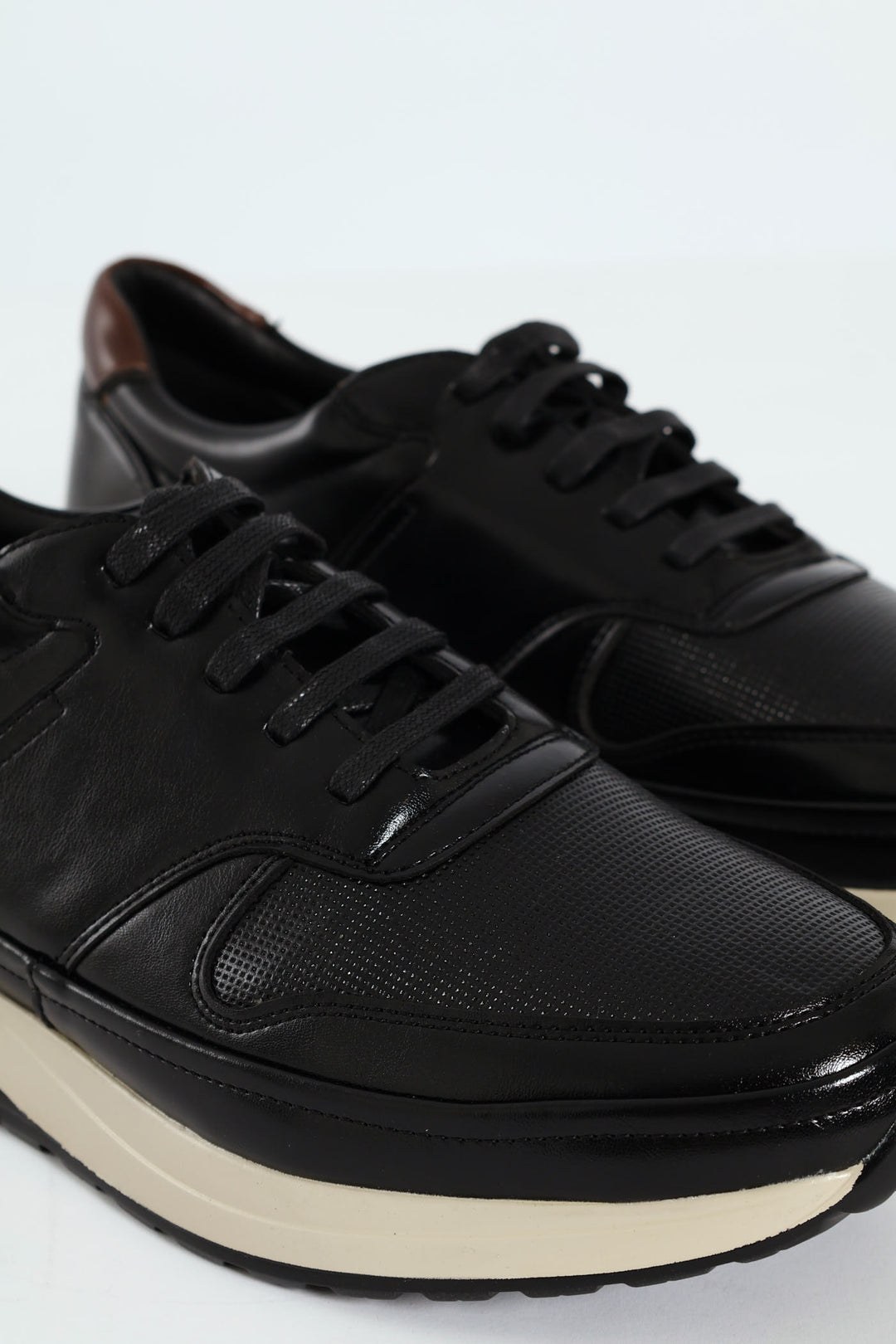 Pin Punched Detail Panelled Smart Casual Shoe - Black