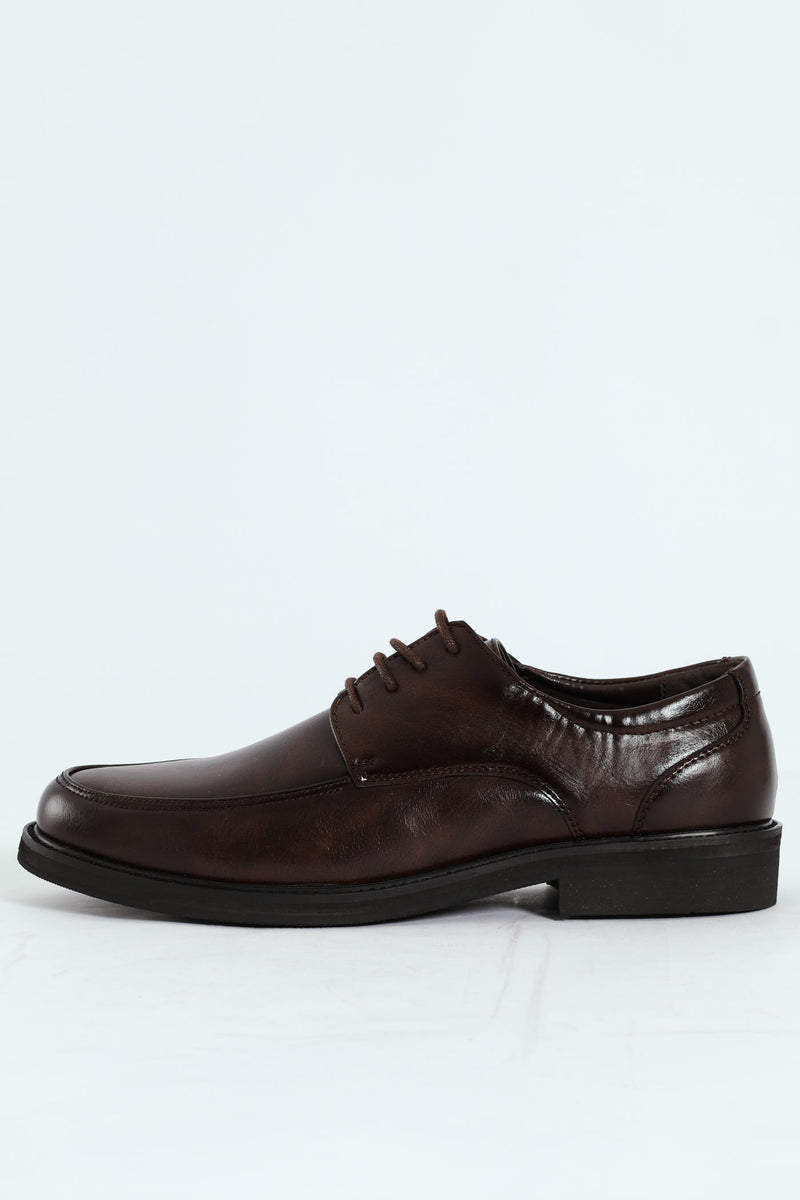 Plain Round Toe Formal Lace Up Shoe - Chocolate