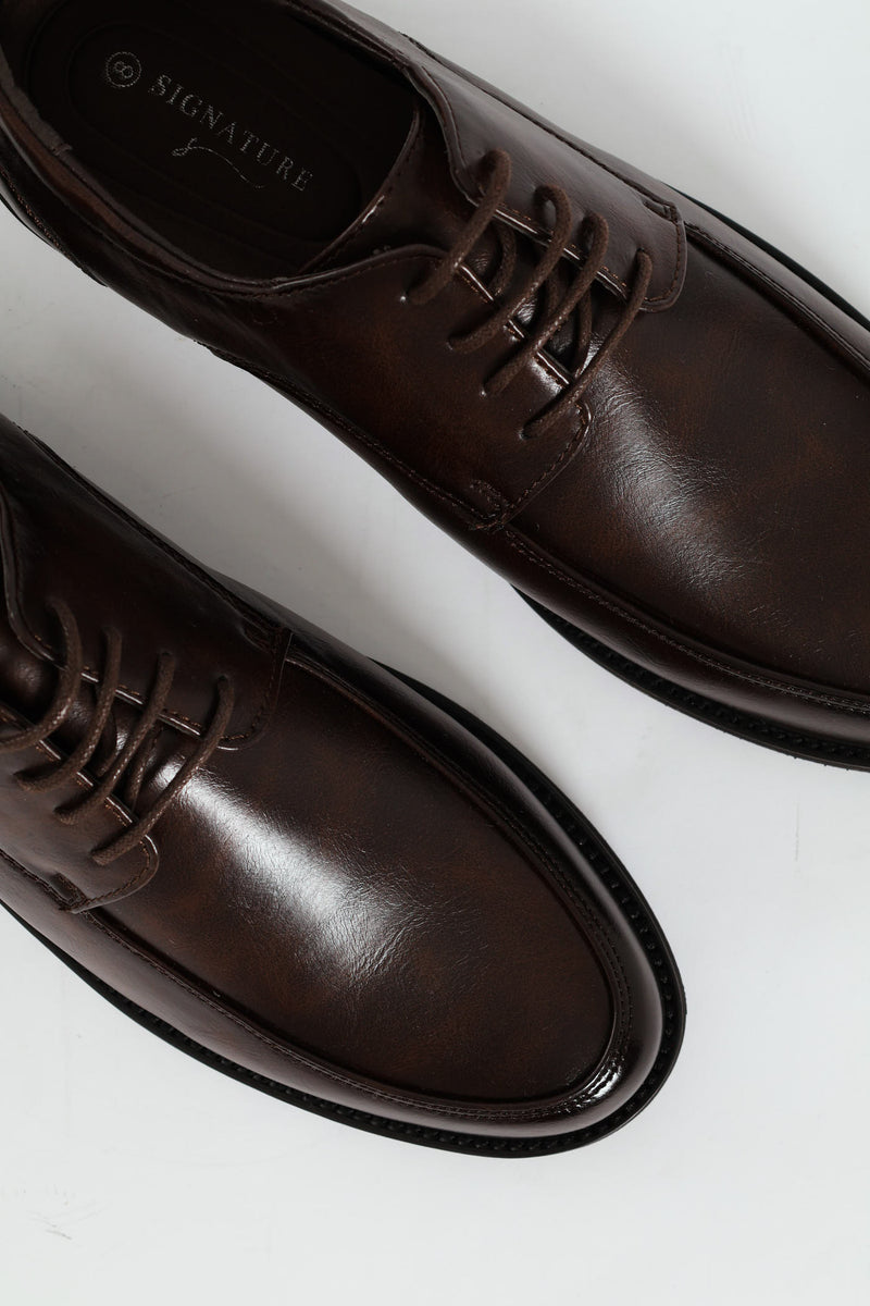 Plain Round Toe Formal Lace Up Shoe - Chocolate