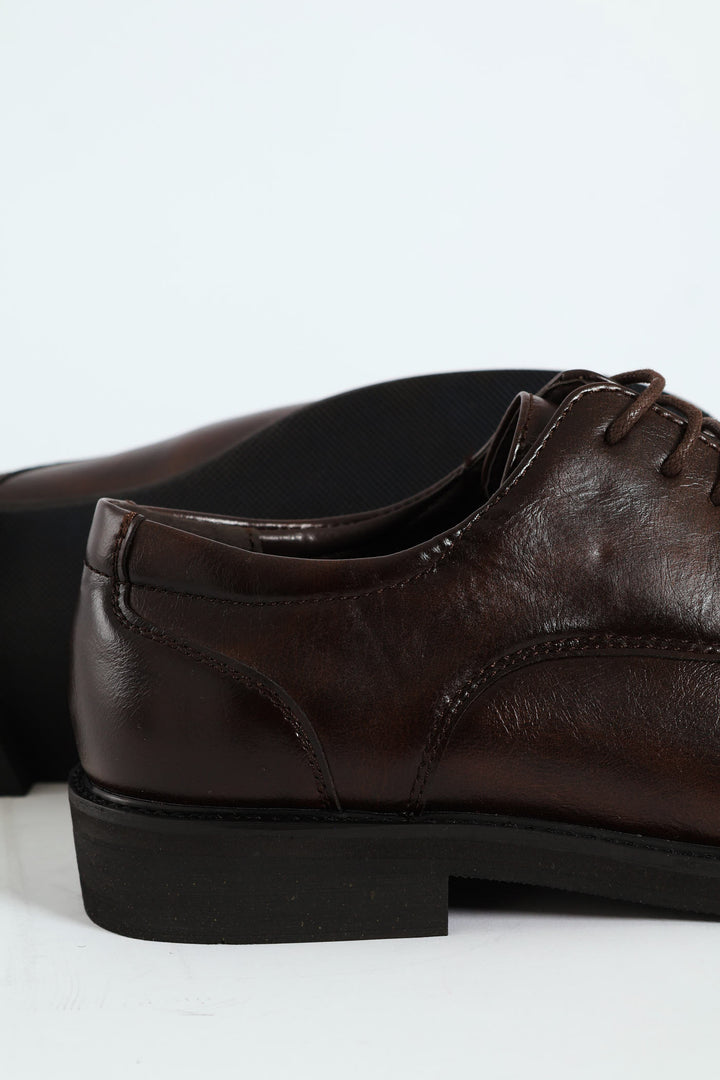 Plain Round Toe Formal Lace Up Shoe - Chocolate