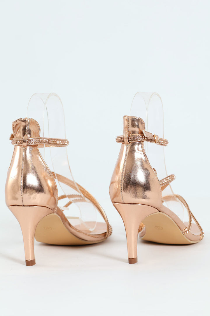 Diamante Multistrap Occasion Heel - Rose Gold