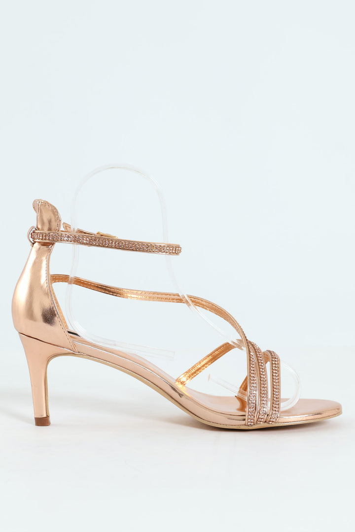 Diamante Multistrap Occasion Heel - Rose Gold