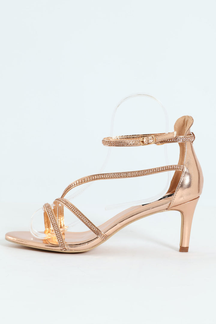 Diamante Multistrap Occasion Heel - Rose Gold