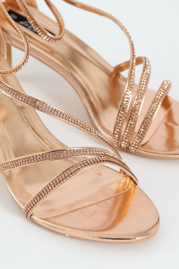 Diamante Multistrap Occasion Heel - Rose Gold