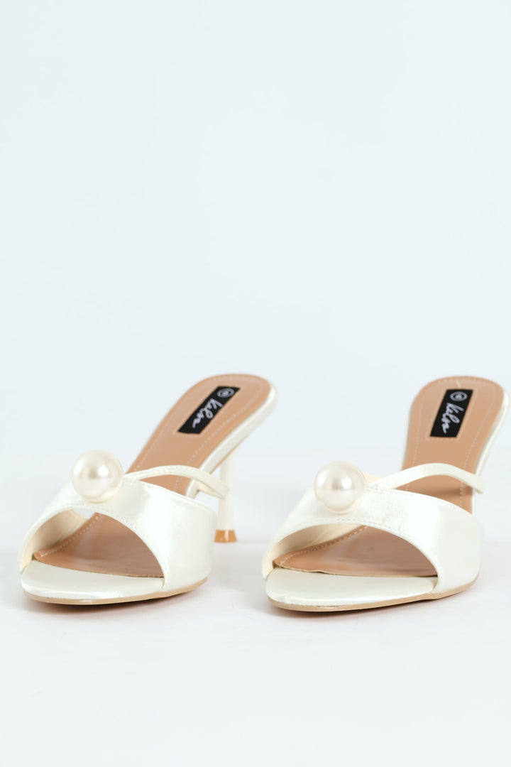 Pearl Trim Fashion Sandal Heel - Off White