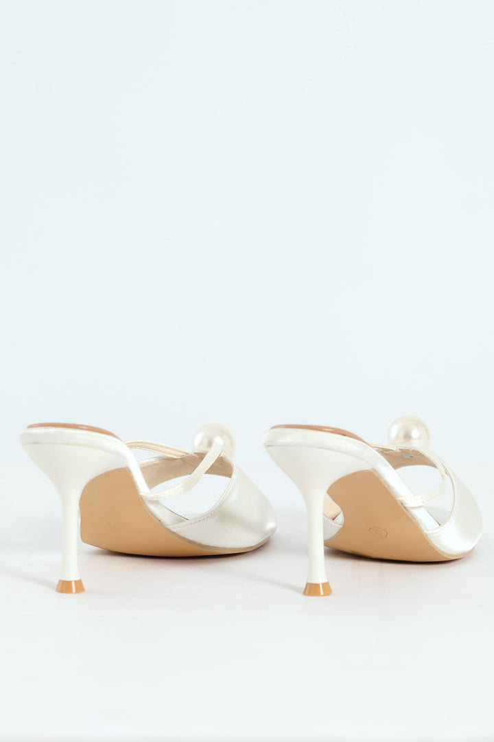 Pearl Trim Fashion Sandal Heel - Off White