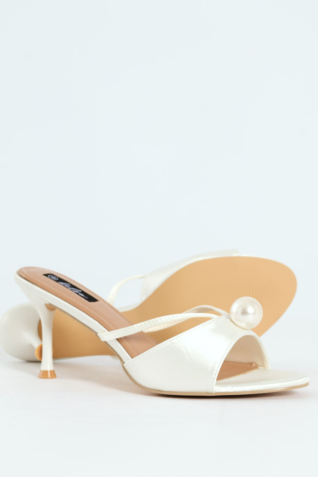 Pearl Trim Fashion Sandal Heel - Off White