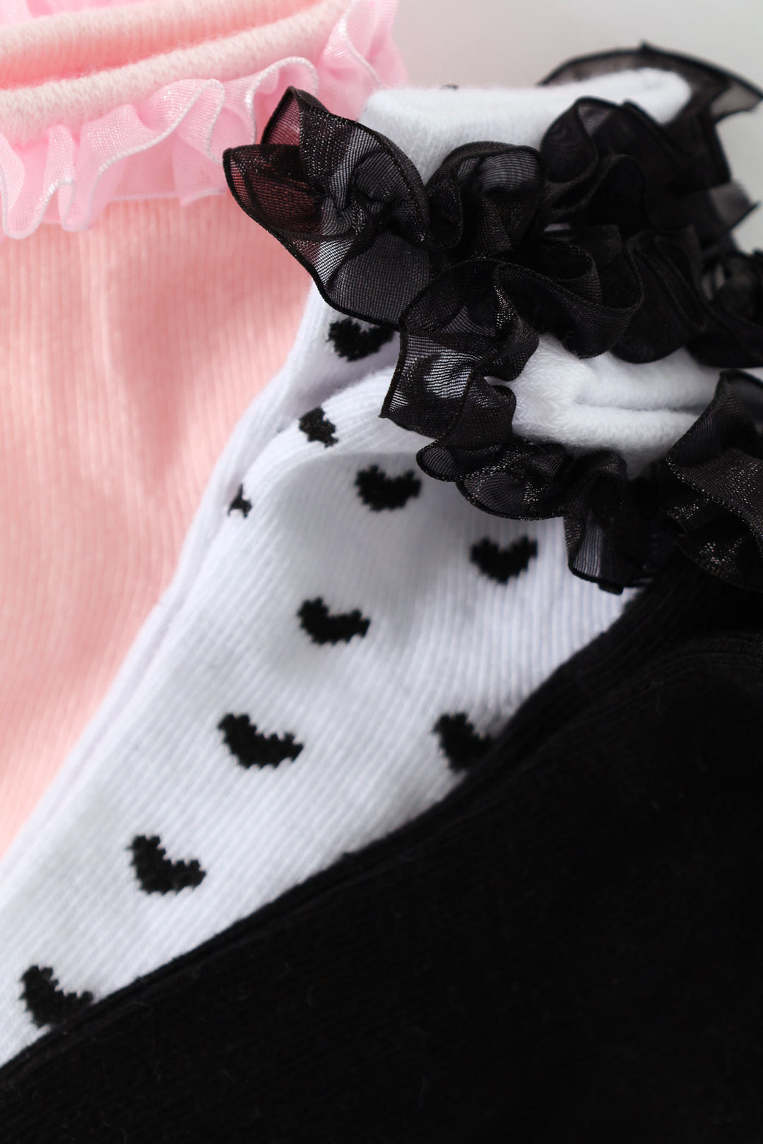 Baby Girls 3 Pack Ruffled Socks - Black/White/Dusty Pink