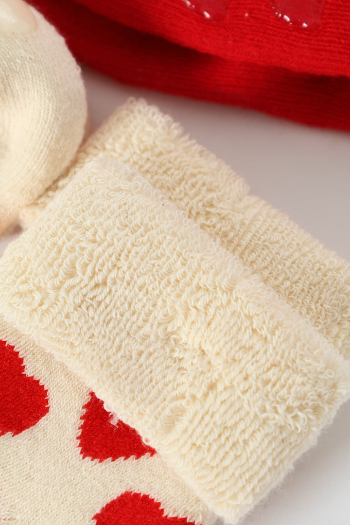 Baby Girls 3 Pack Hearts Towelling Socks - Red