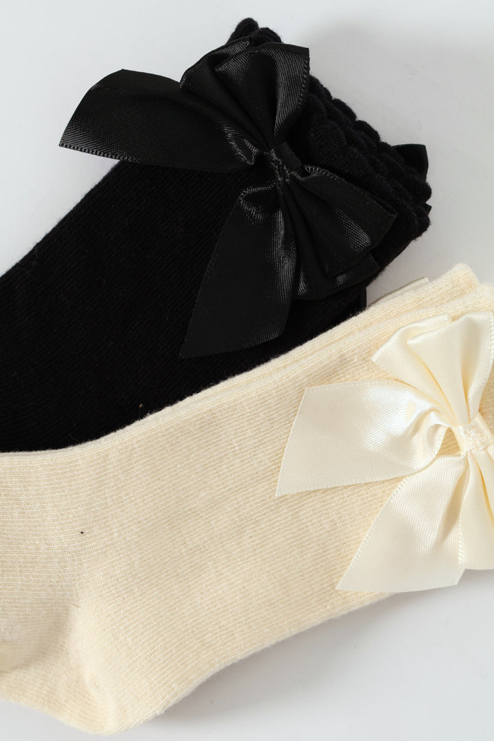 Baby Girls 2 Pack Bow Kneehigh Socks - Black/Cream