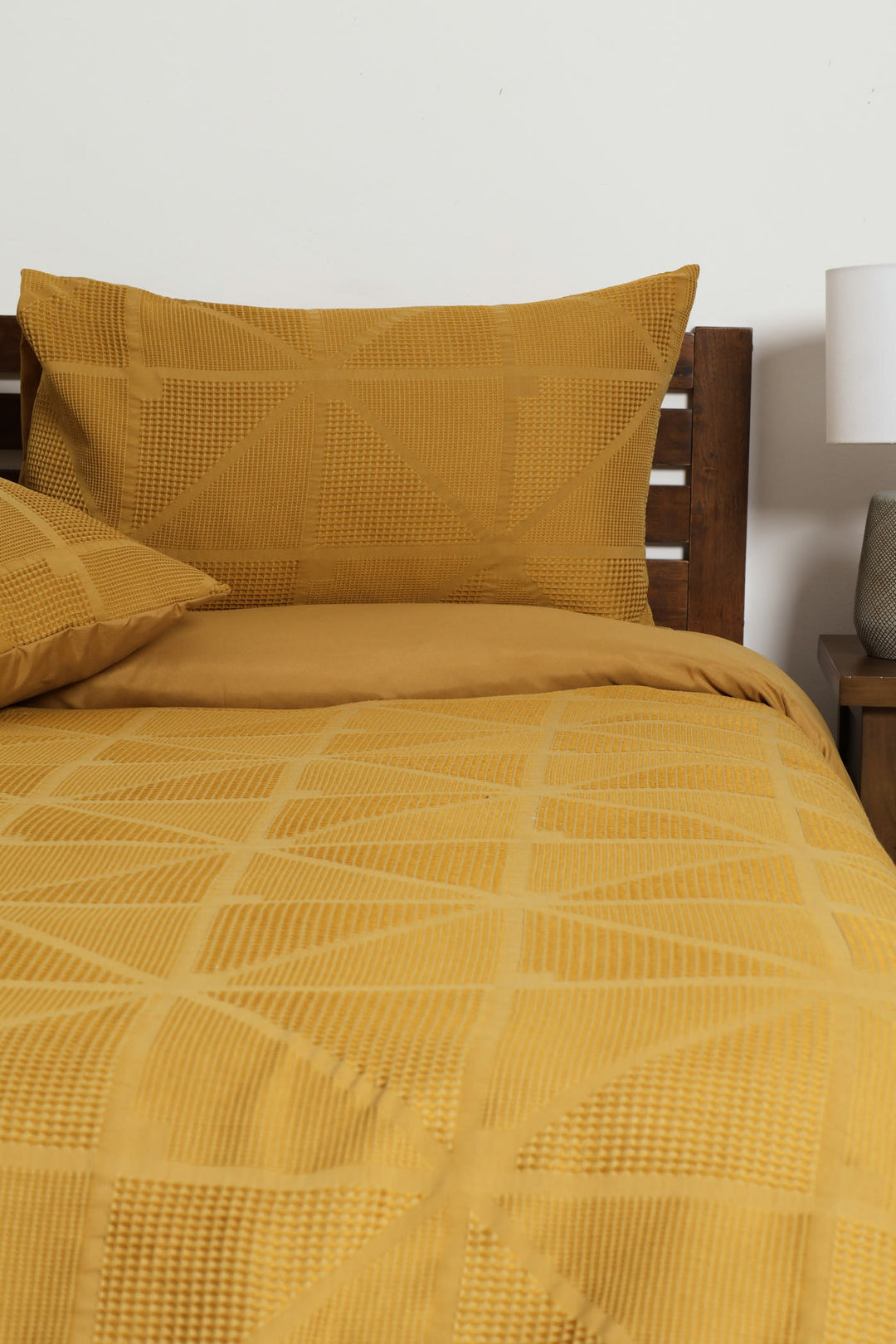 Waffle Square Textured Duvet Cover Set - Ochre