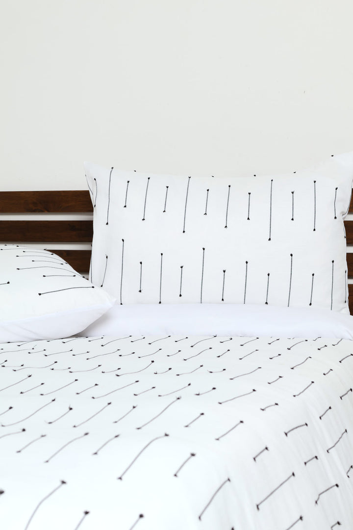 Textured Embroidered Stripe Duvet Cover Set