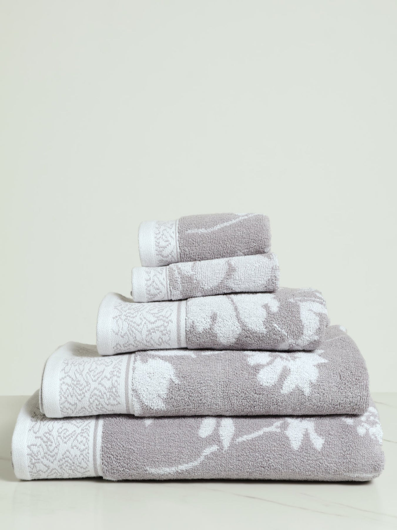 Two Tone Floral Towels Grey Edgars