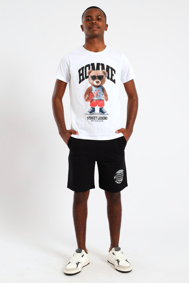 Boys Fleece Printed Short - Black