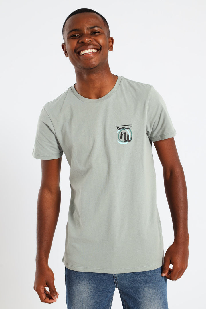 Boys Japanese Dragon Puff Back Printed Tee - Sage