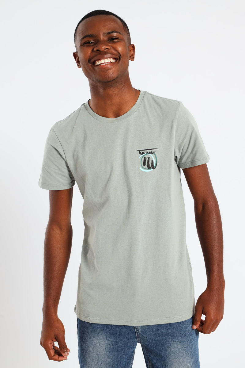 Boys Japanese Dragon Puff Back Printed Tee - Sage