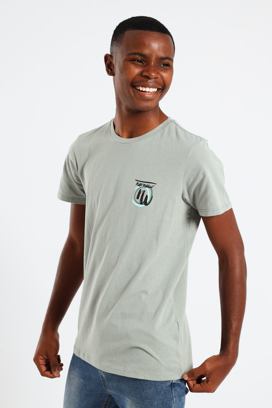 Boys Japanese Dragon Puff Back Printed Tee - Sage