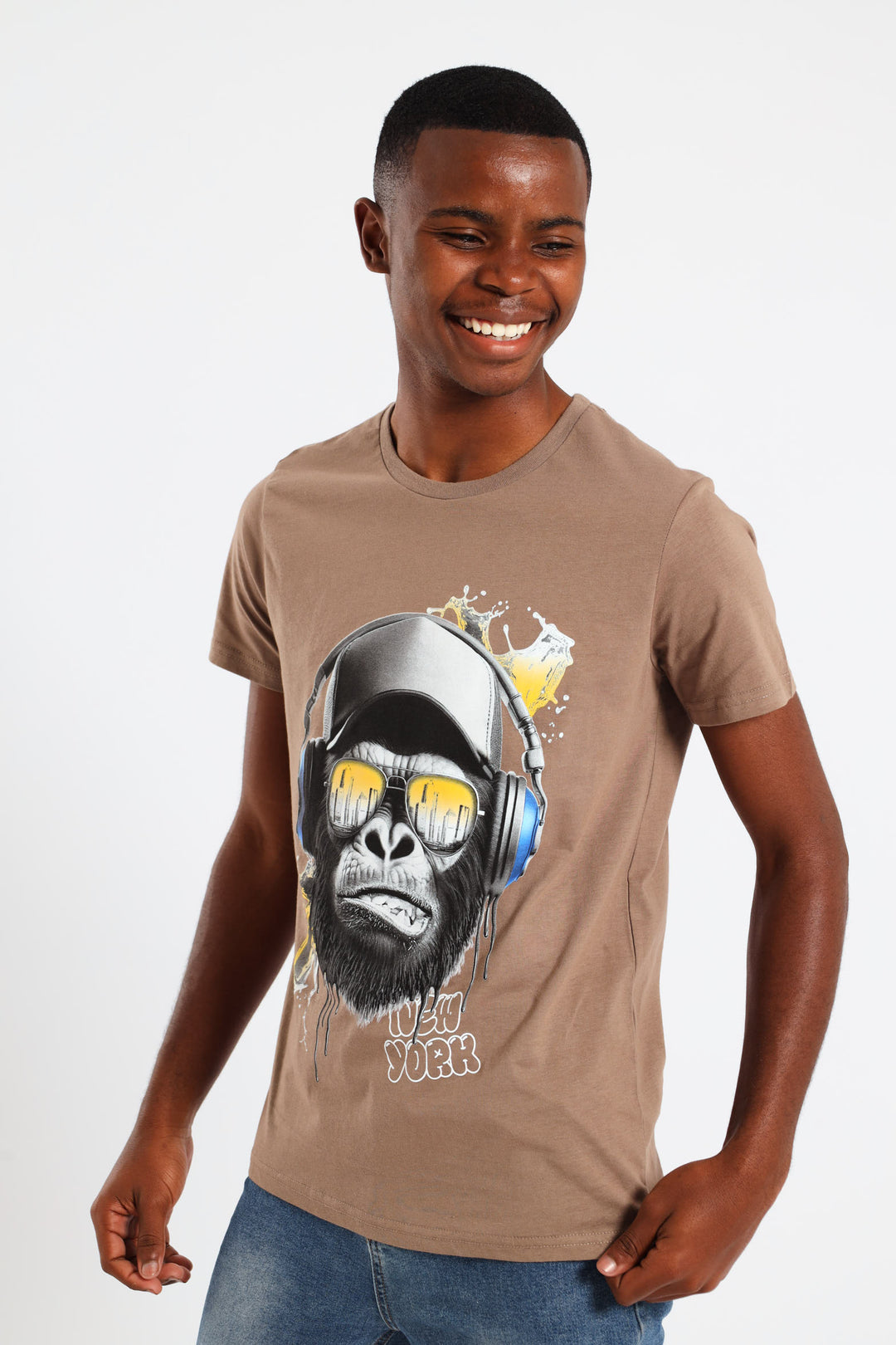 Boys Street Chimp Print Tee - Brown