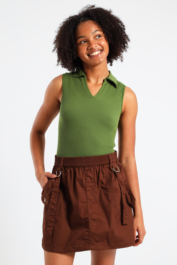 Girls Poplin Cargo Skirt - Brown