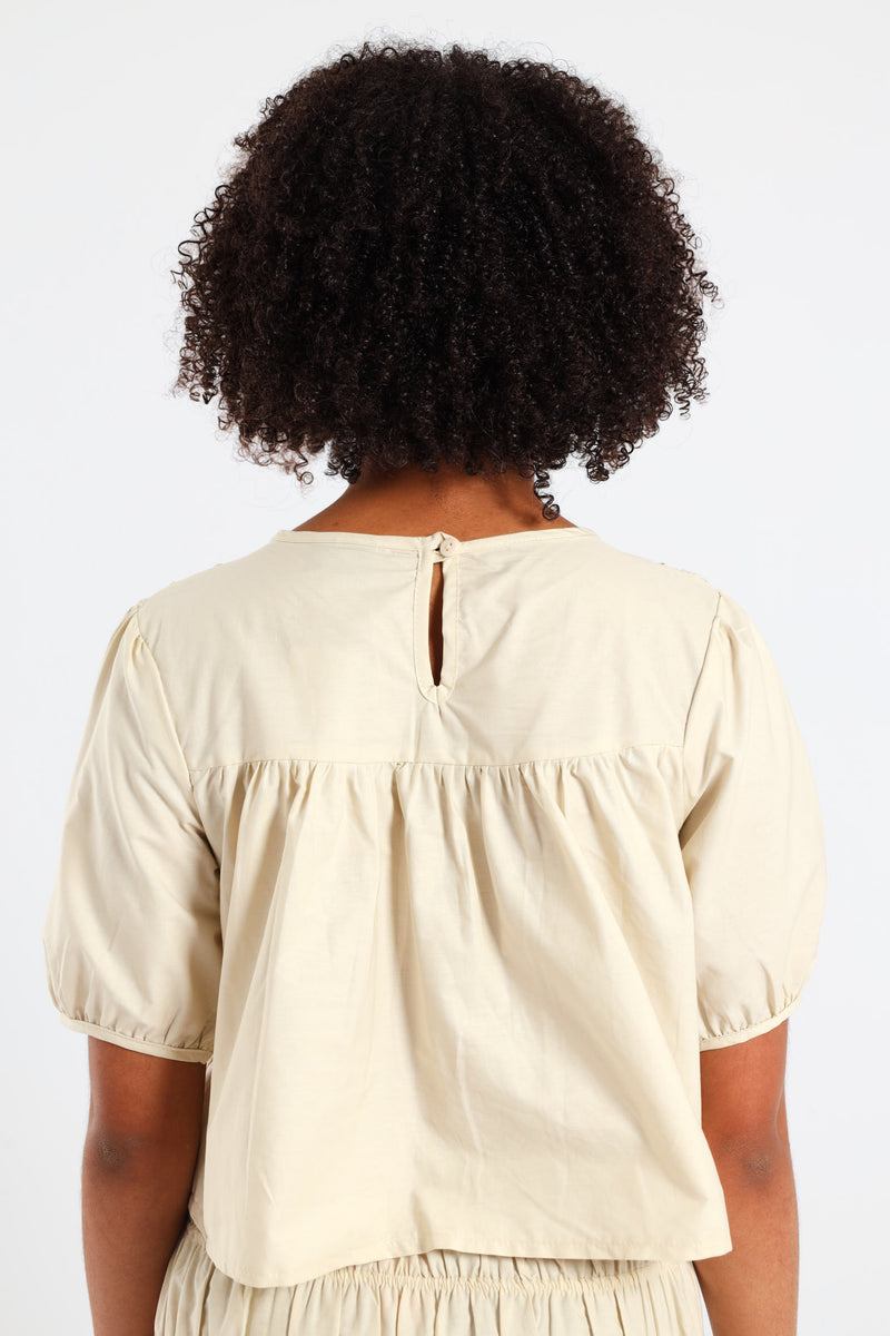 Girls Shirring Top - Stone