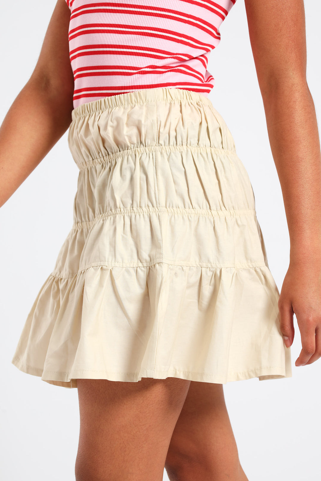 Girls Shirring Skirt - Stone