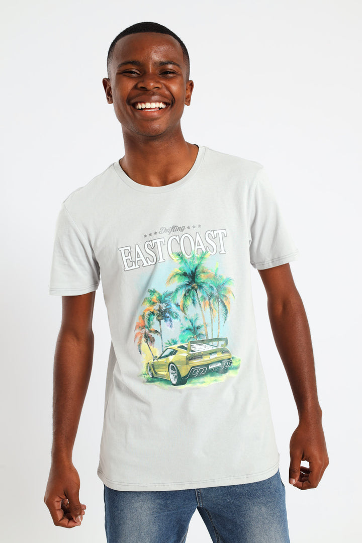Boys Racing Car Printed Tee - Ice Grey