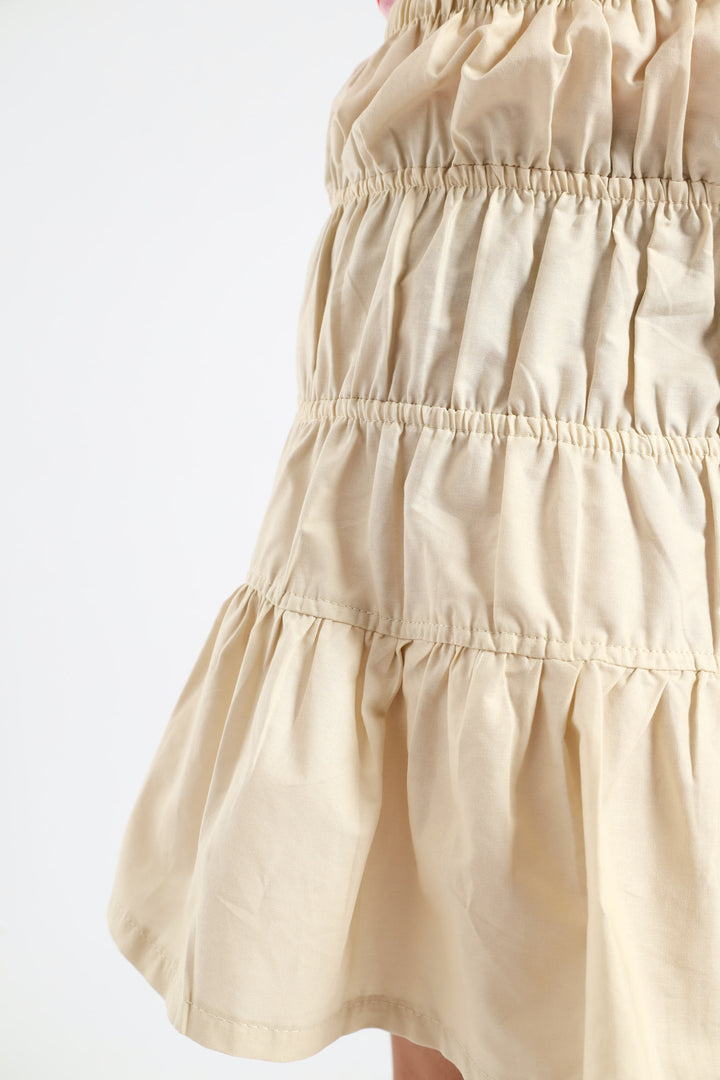 Girls Shirring Skirt - Stone