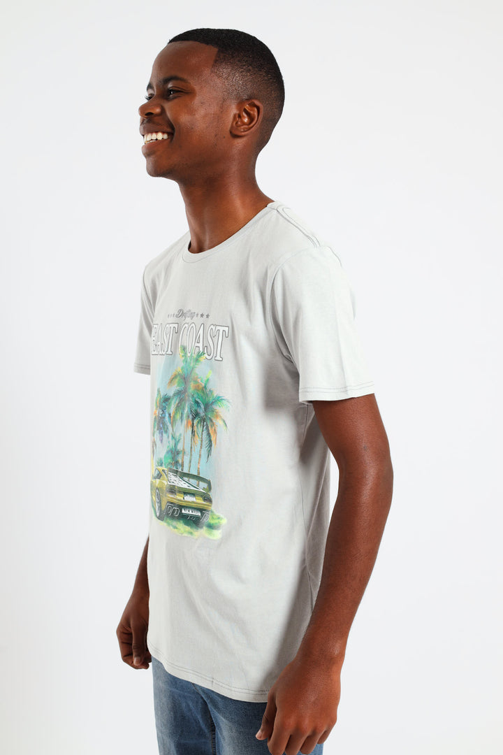 Boys Racing Car Printed Tee - Ice Grey