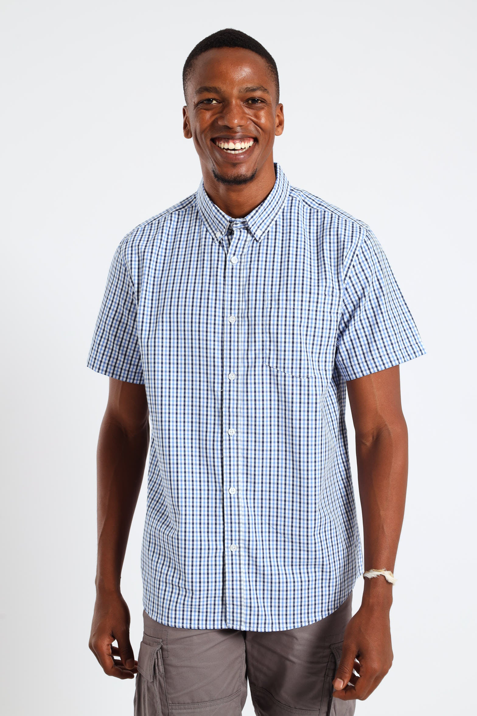 Check Button Down Shirt - White/Blue – Edgars
