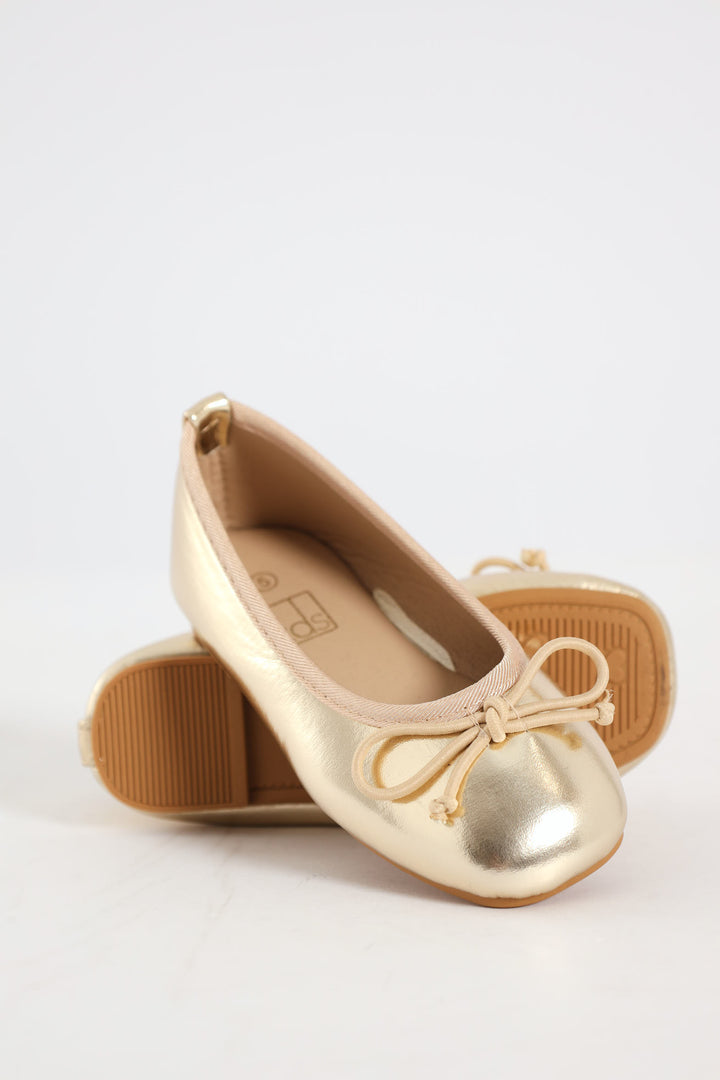 Pre-Girls Gold Square Toe Pump - Gold