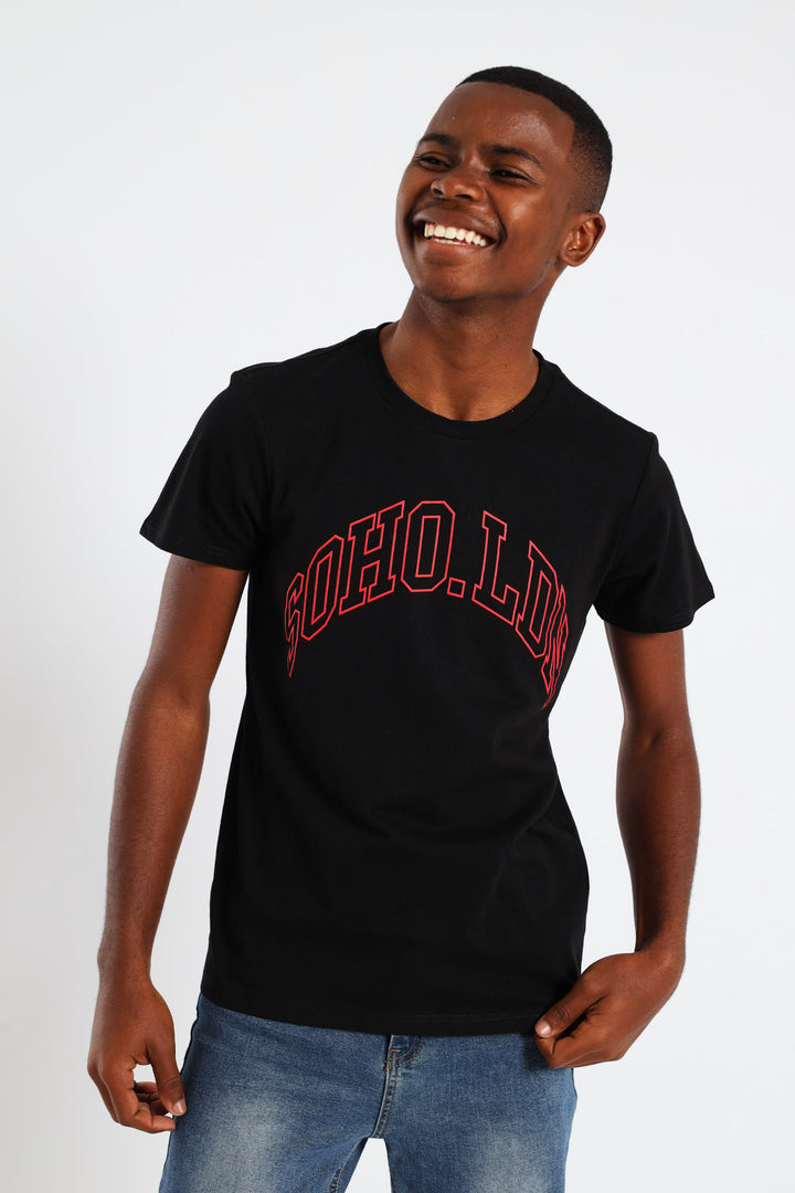 Boys Soho London Print Tee - Black
