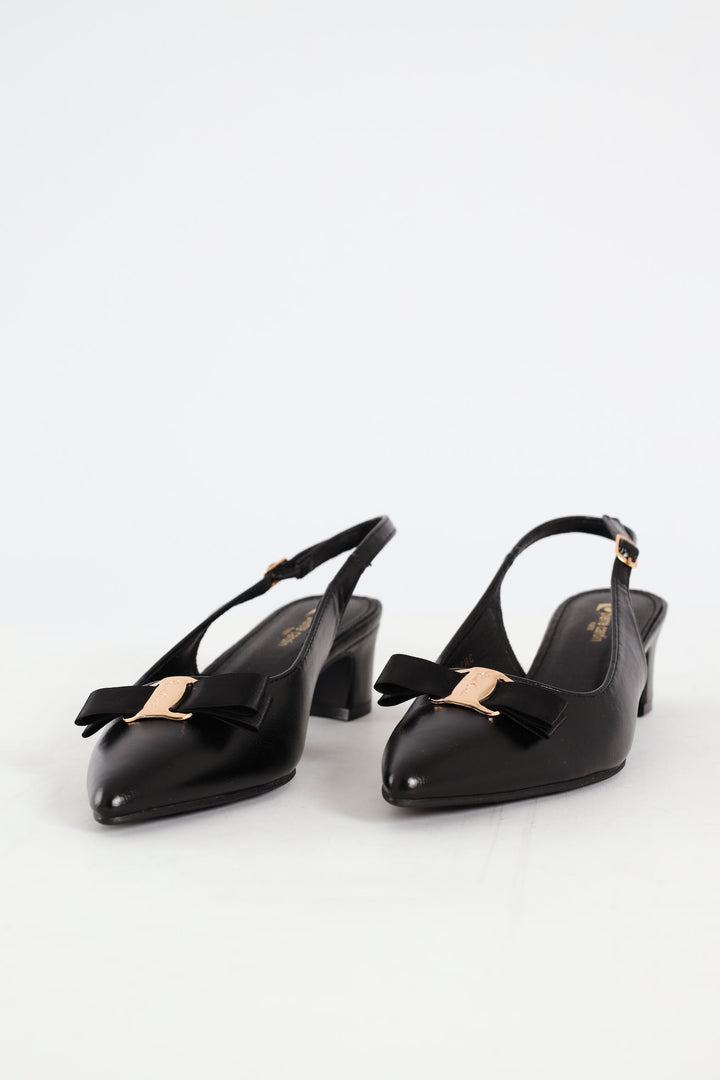 Bow Slingback Kitten Heel - Black