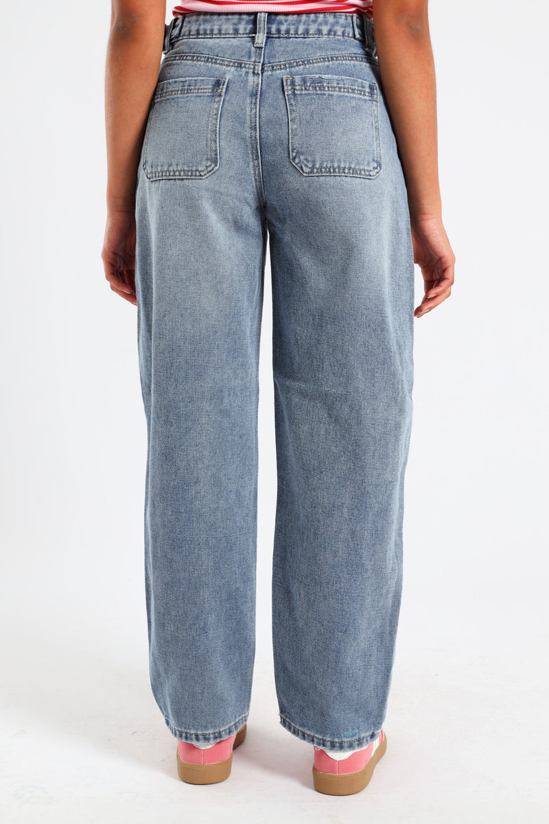 Girls Balloon Fit Denim - Dark Blue