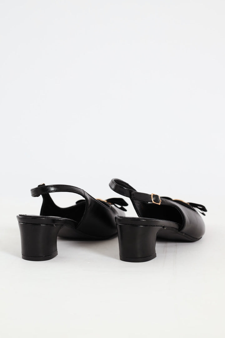 Bow Slingback Kitten Heel - Black