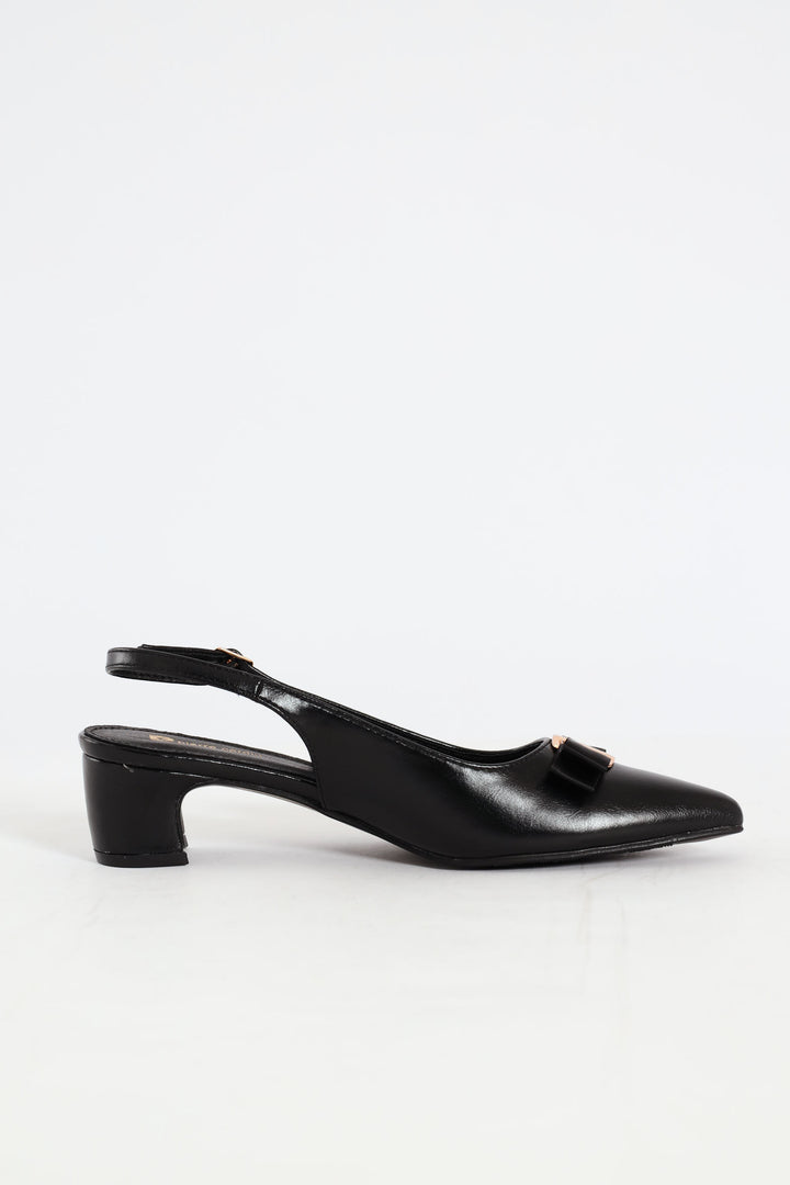 Bow Slingback Kitten Heel - Black