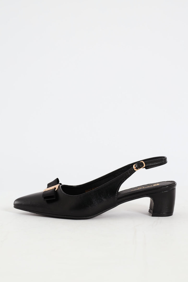 Bow Slingback Kitten Heel - Black