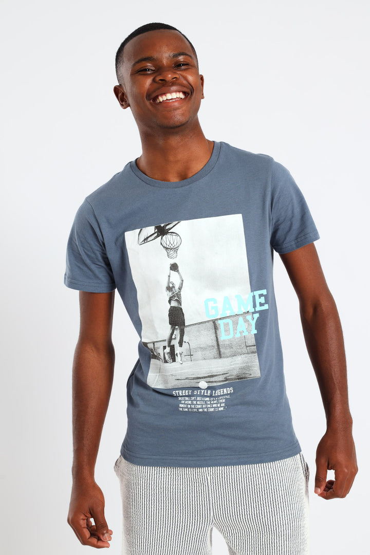 Boys Basketball Photo Printed Tee - Blue
