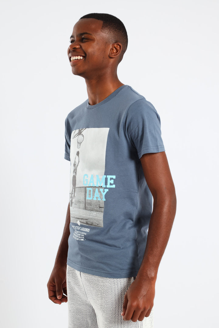 Boys Basketball Photo Printed Tee - Blue