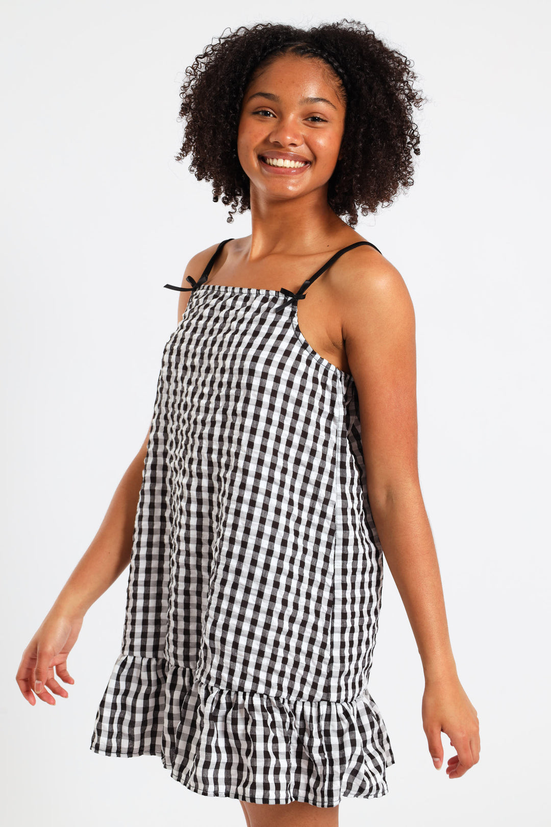 Girls Dropped Frill Hem Seersucker Dress - Multi