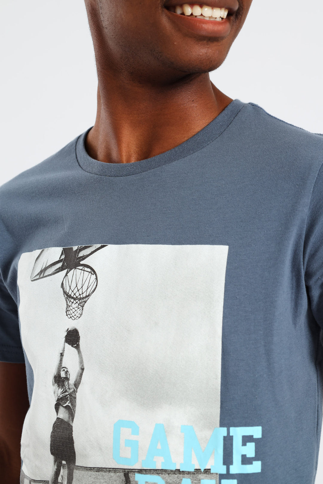 Boys Basketball Photo Printed Tee - Blue