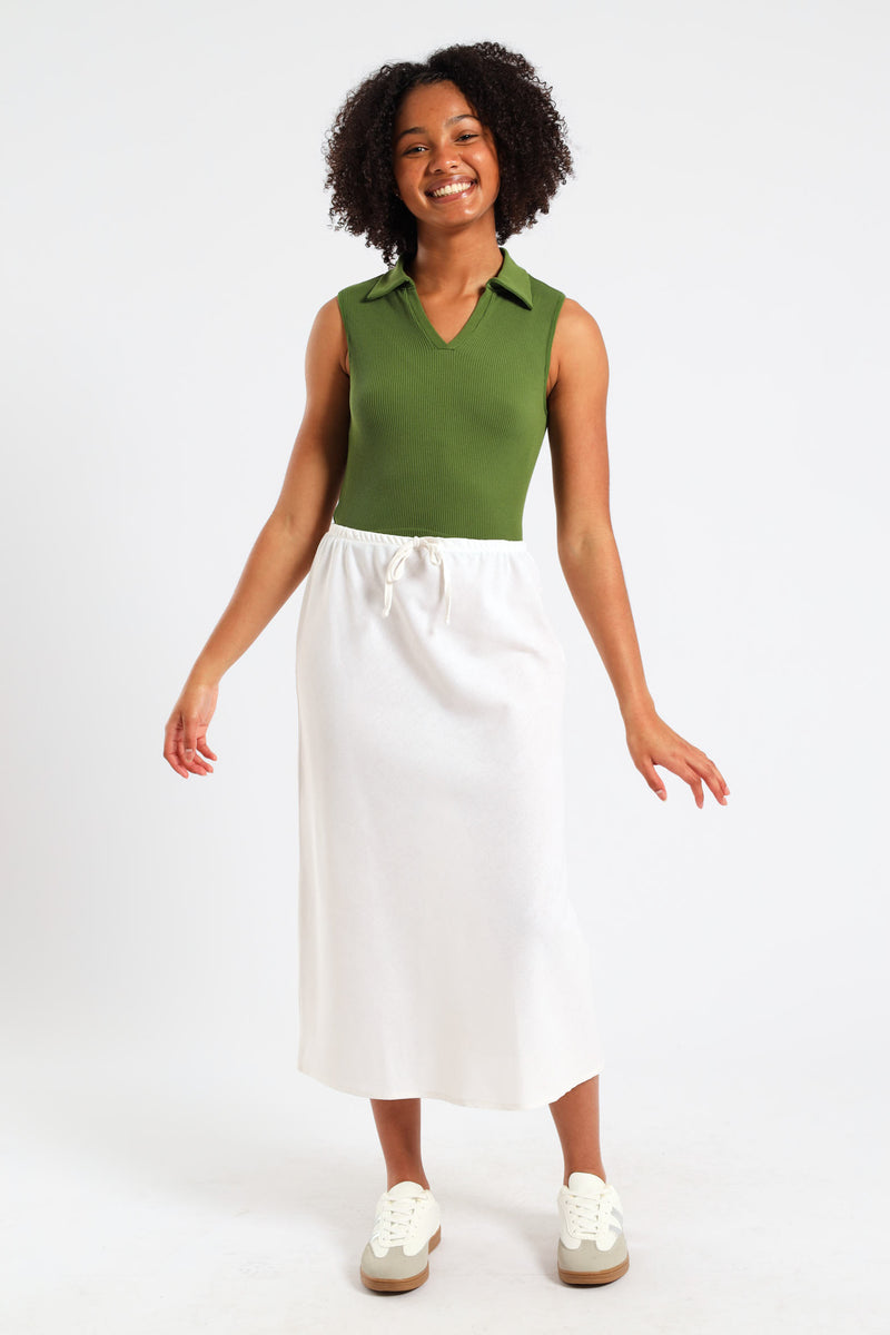 Girls Linen Bias Cut Midi Skirt - White