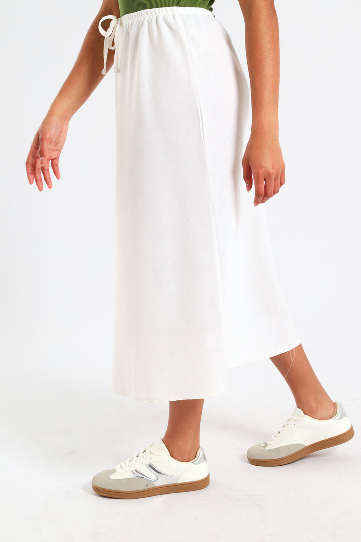 Girls Linen Bias Cut Midi Skirt - White