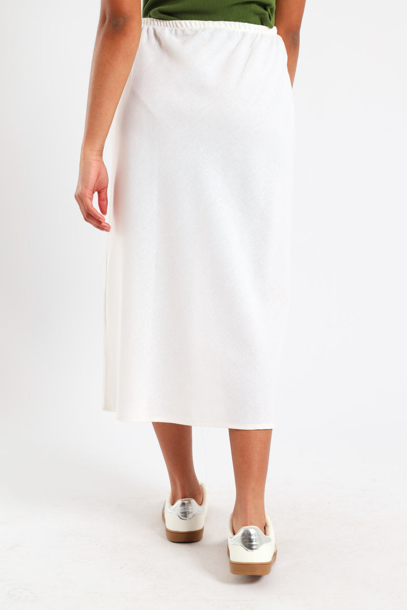 Girls Linen Bias Cut Midi Skirt - White