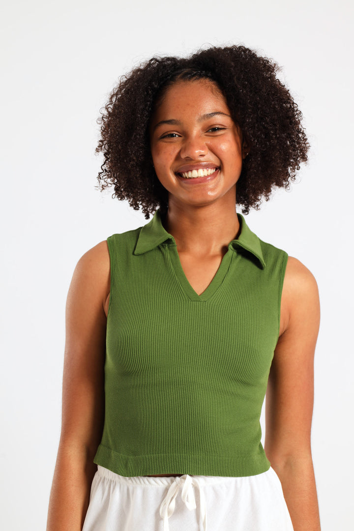 Girls Seamless Johnny Collar - Fatigue