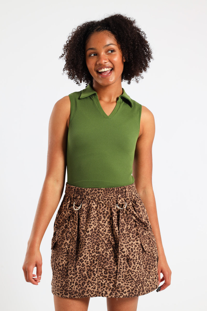 Girls Leopard Cargo Skirt - Multi