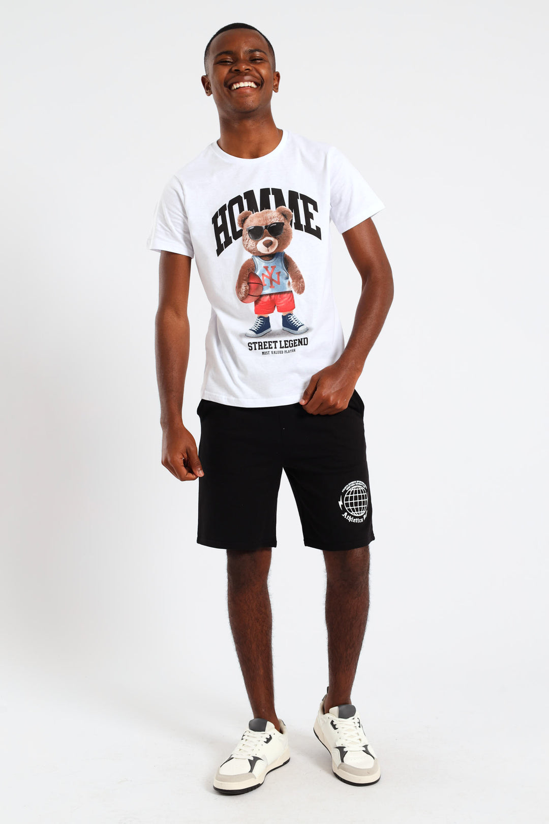 Boys Basketball Teddy Printed Tee - White
