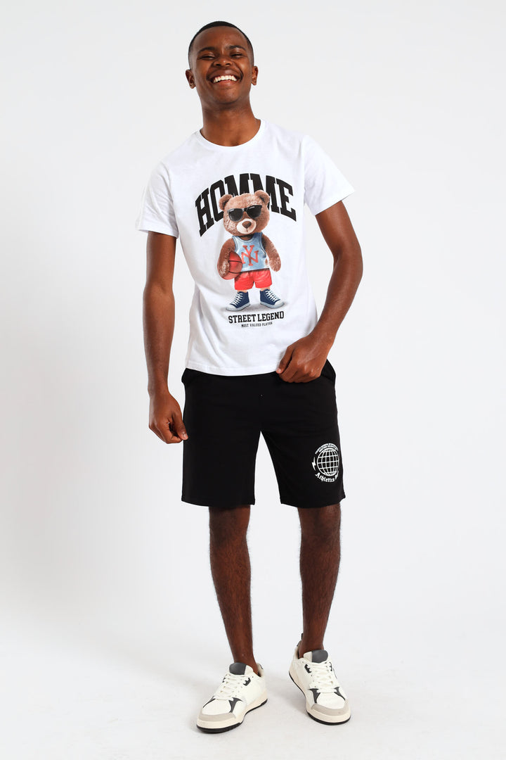 Boys Basketball Teddy Printed Tee - White