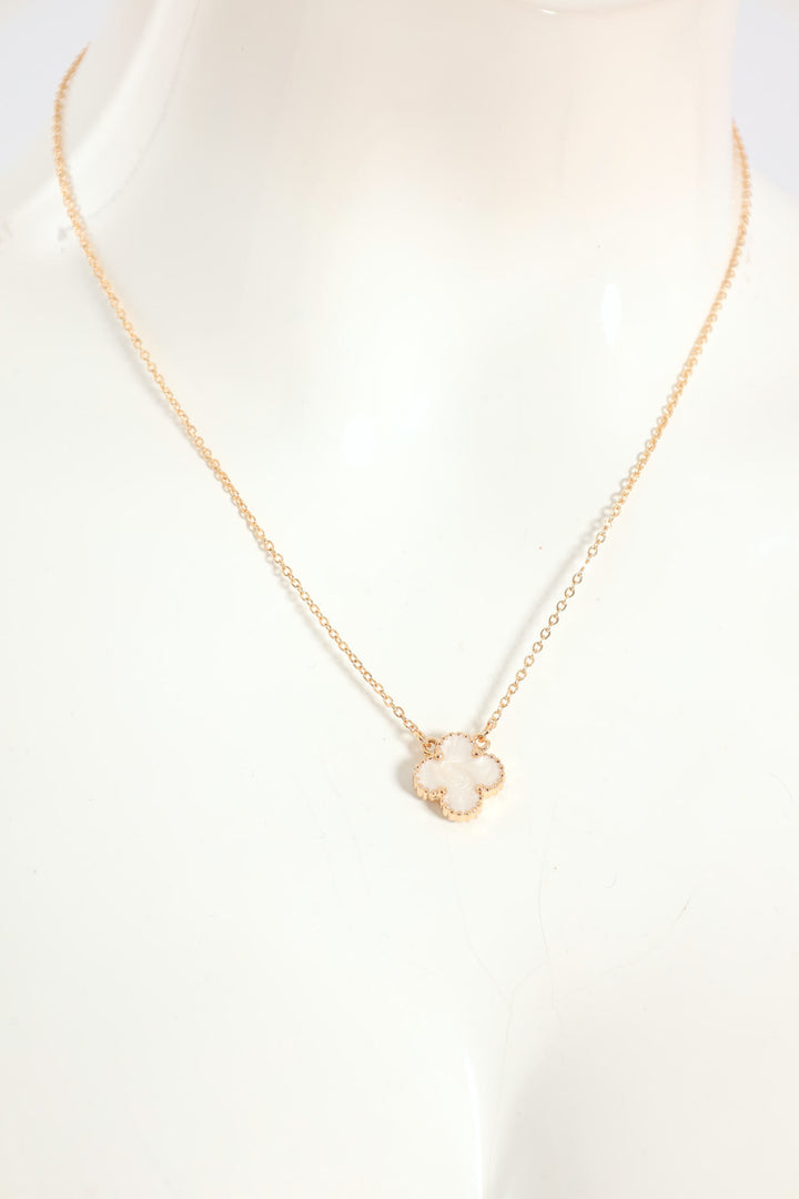 2 Pack Pearl Enamel Clover Stud & Pendant - Gold/White