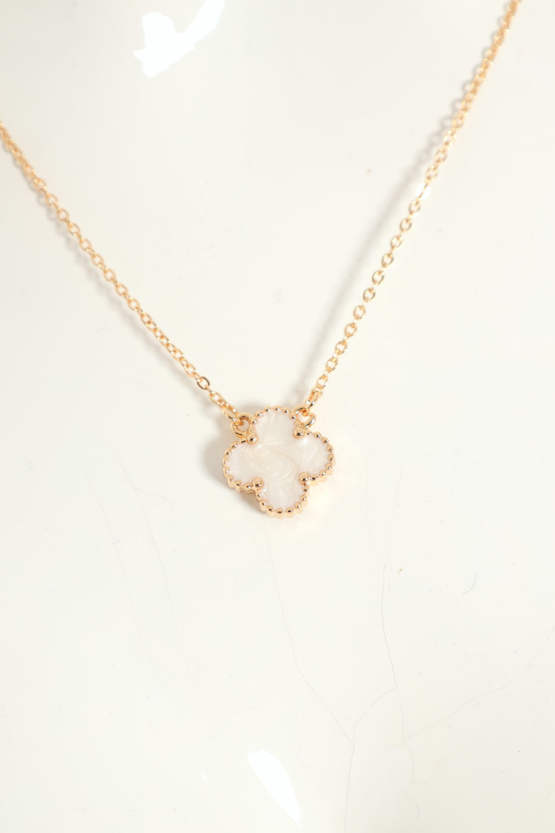 2 Pack Pearl Enamel Clover Stud & Pendant - Gold/White